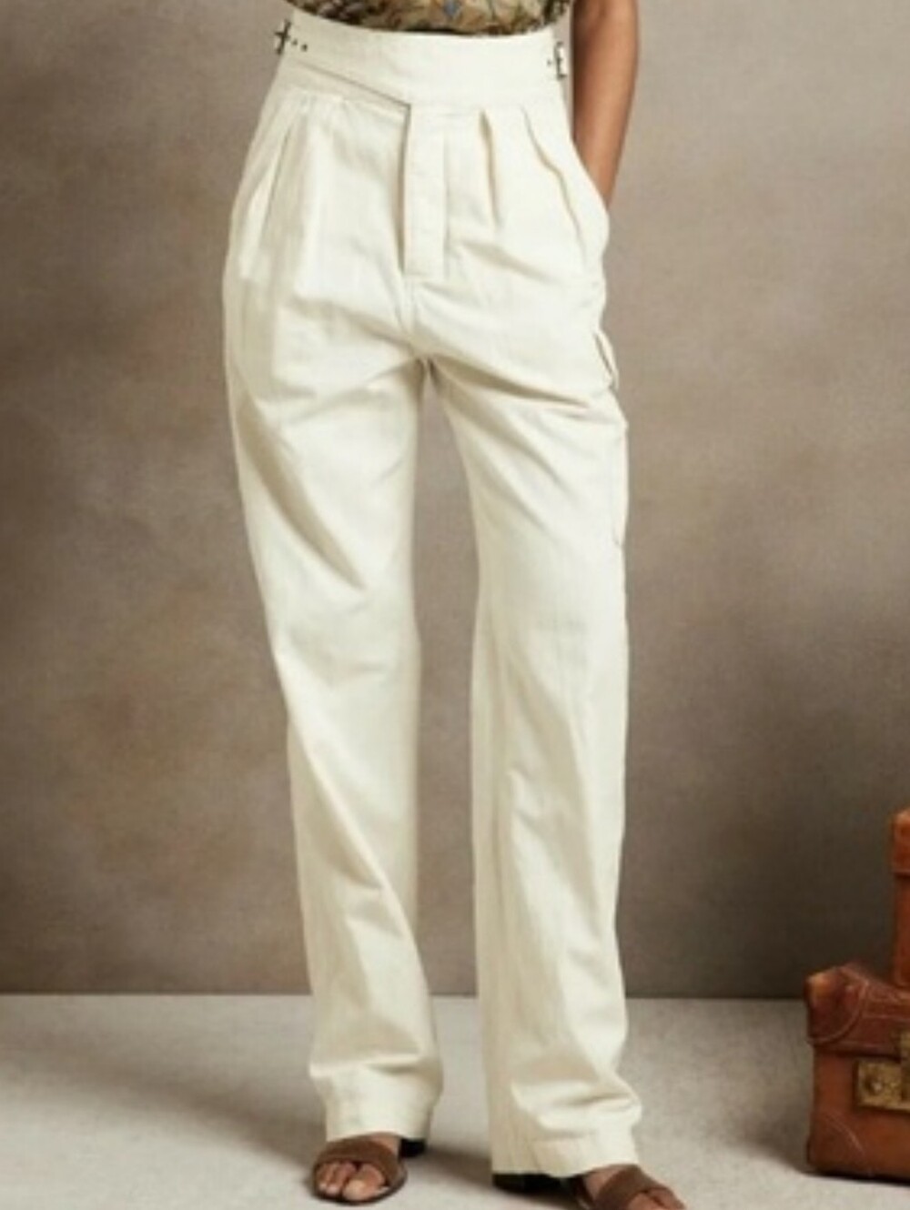 Banana Republic Cream High-Waist Pleated Pants